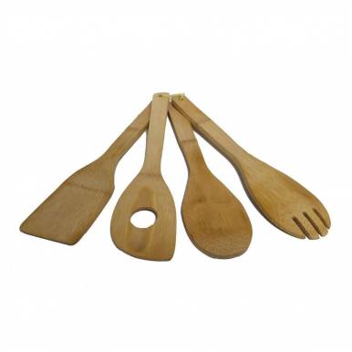 Kit 4 utensílios de cozinha de bambu