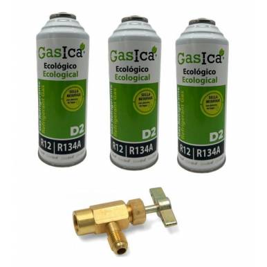 Pack 3 Botellas GASICA + Grifo Gas Ecológico D2 225gr UNIVERSAL - 1